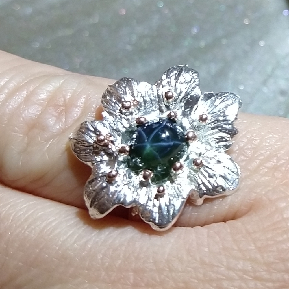 💢 SOLD 💢star sapphire flower art ring - Picture 4 of 8